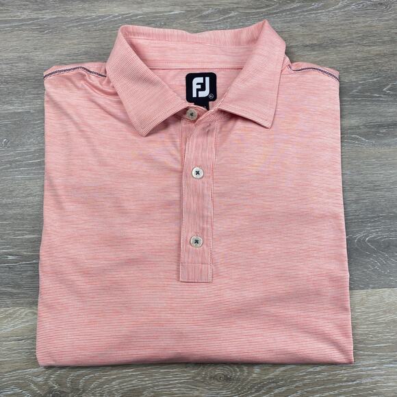 FJ FootJoy Performance Golf Polo Shirt Mens XL Pink White Striped Short Sleeve - Picture 1 of 10
